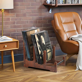 QILICHZ wood vinyl rack showing durable storage with 60-LP capacity.