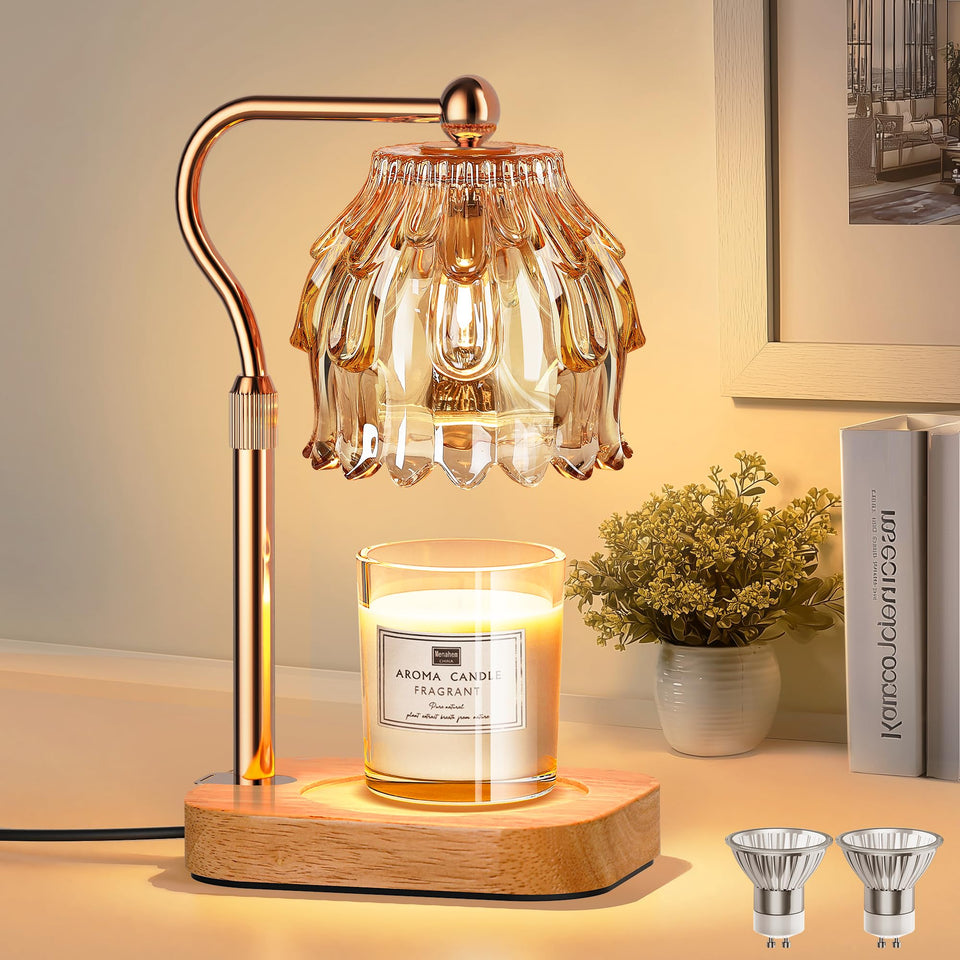 QiMH candle warmer lamp base shows a stable wooden foundation for wax melting