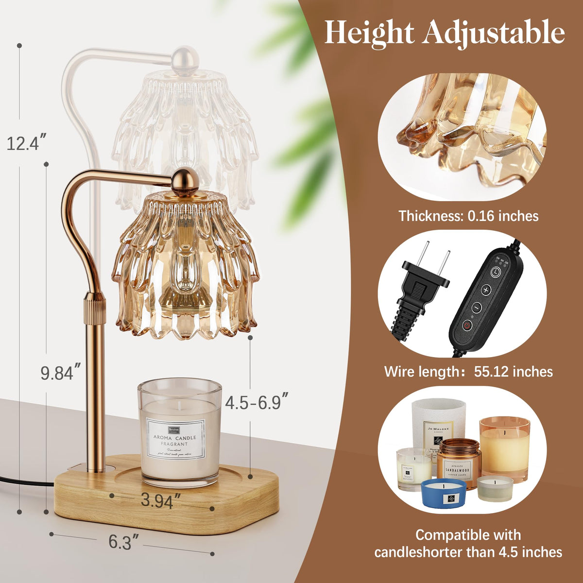 QiMH candle warmer lamp height adjustment fits different jar sizes and viewing angles