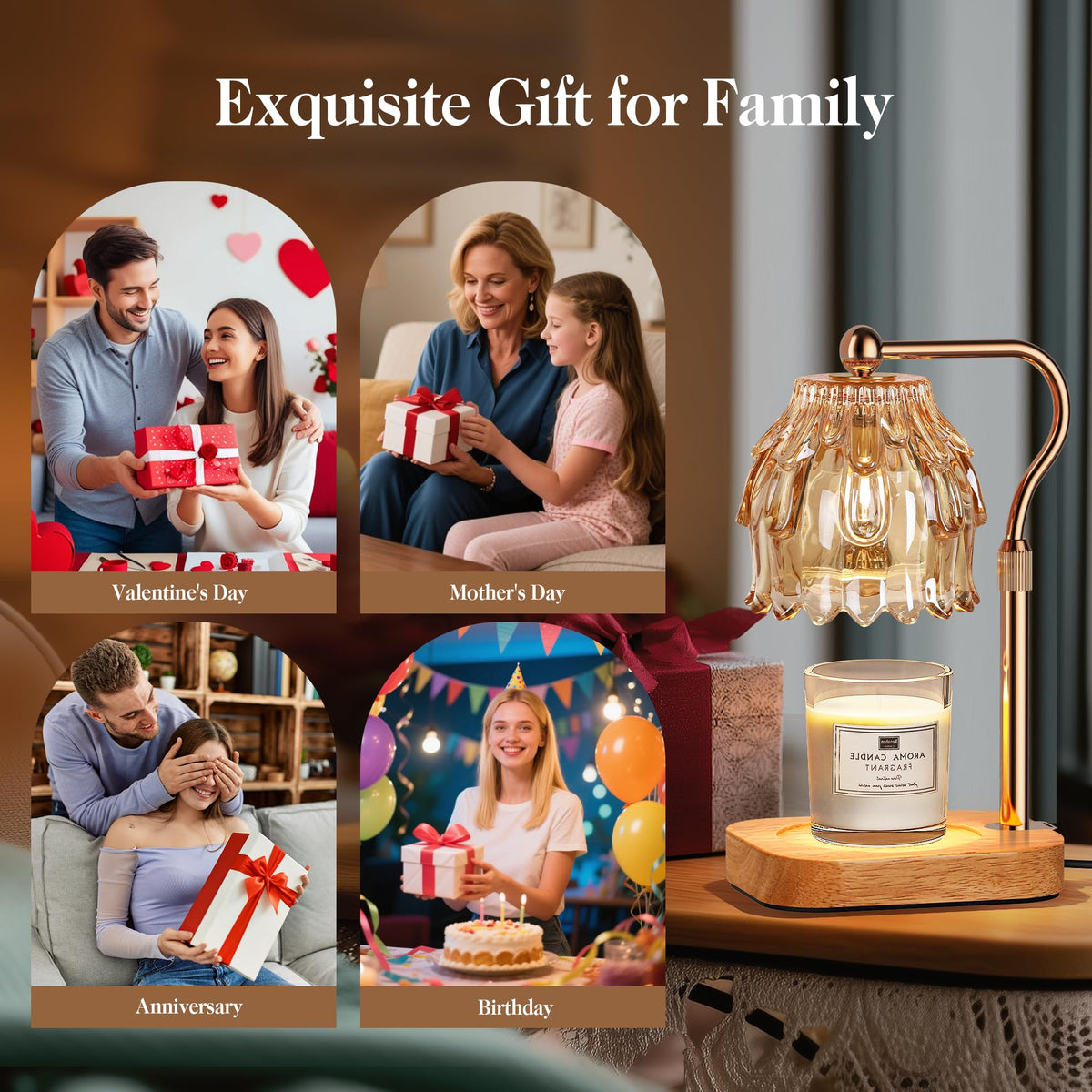 QiMH candle warmer lamp in-room setting demonstrates flameless fragrance distribution