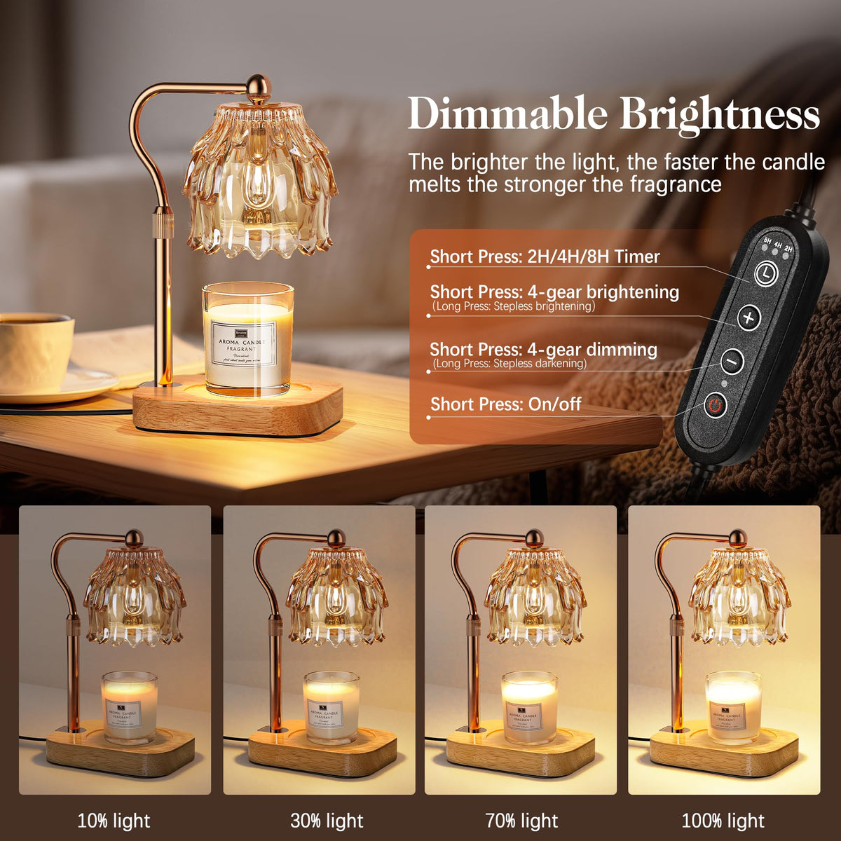 QiMH candle warmer lamp shade glass highlights decorative glow enhancing room ambiance