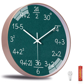 QINFIEY math clock green dial close-up showing equations.