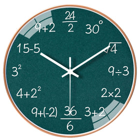QINFIEY 12-Inch Math Clock front view in green for classroom decor.