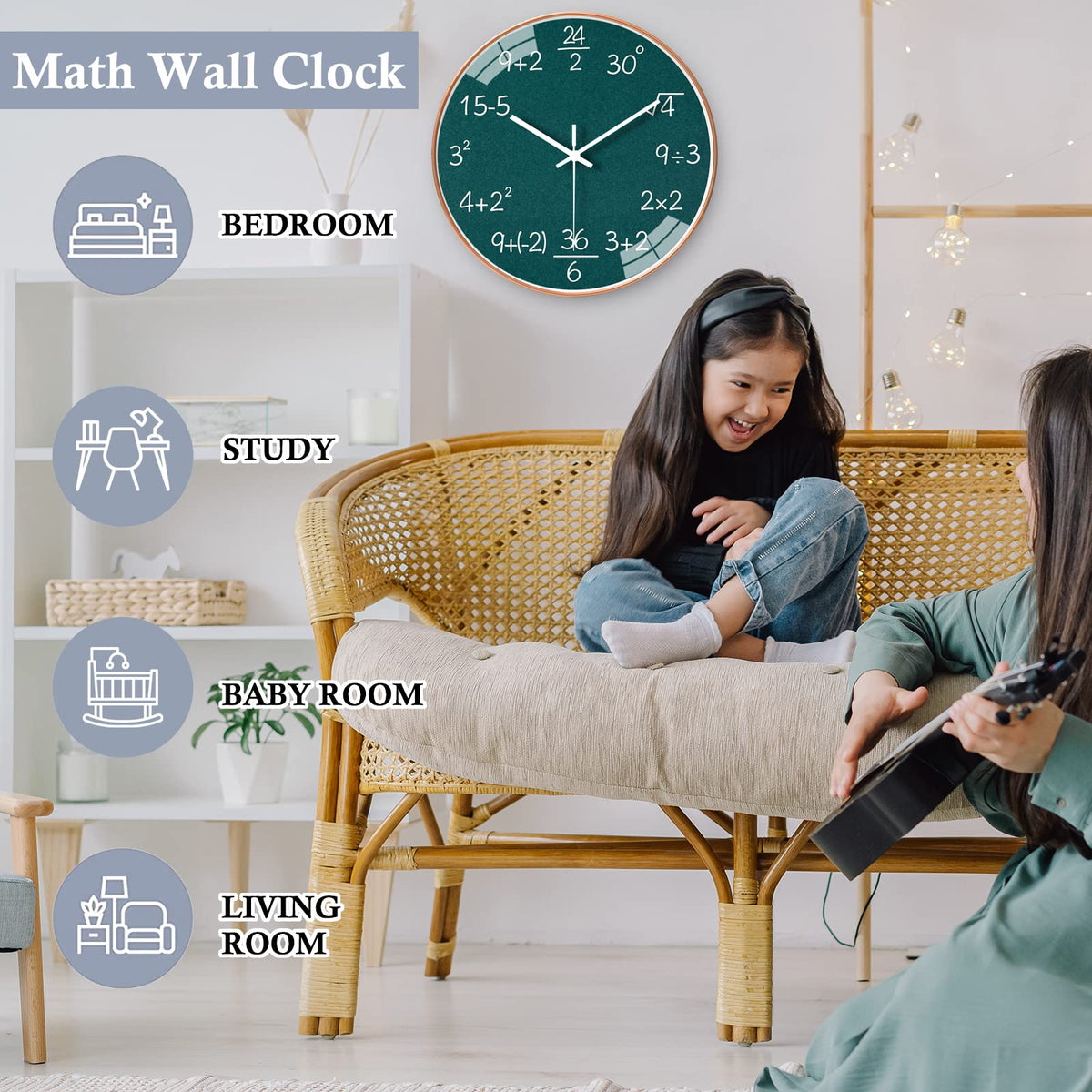 QINFIEY green clock decor suited for office environments.