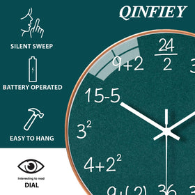 QINFIEY 12-Inch math clock silent sweep for quiet spaces.