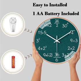 QINFIEY 12-Inch math clock wall-hanging slot for easy setup.