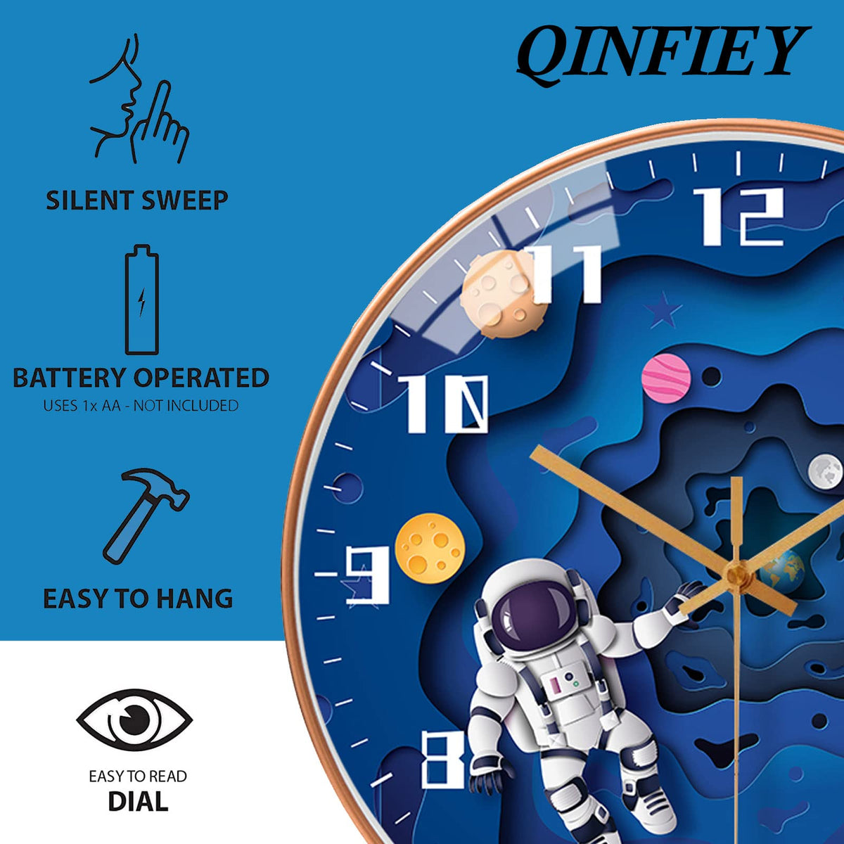QINFIEY large-number dial makes time easy to read from anywhere.