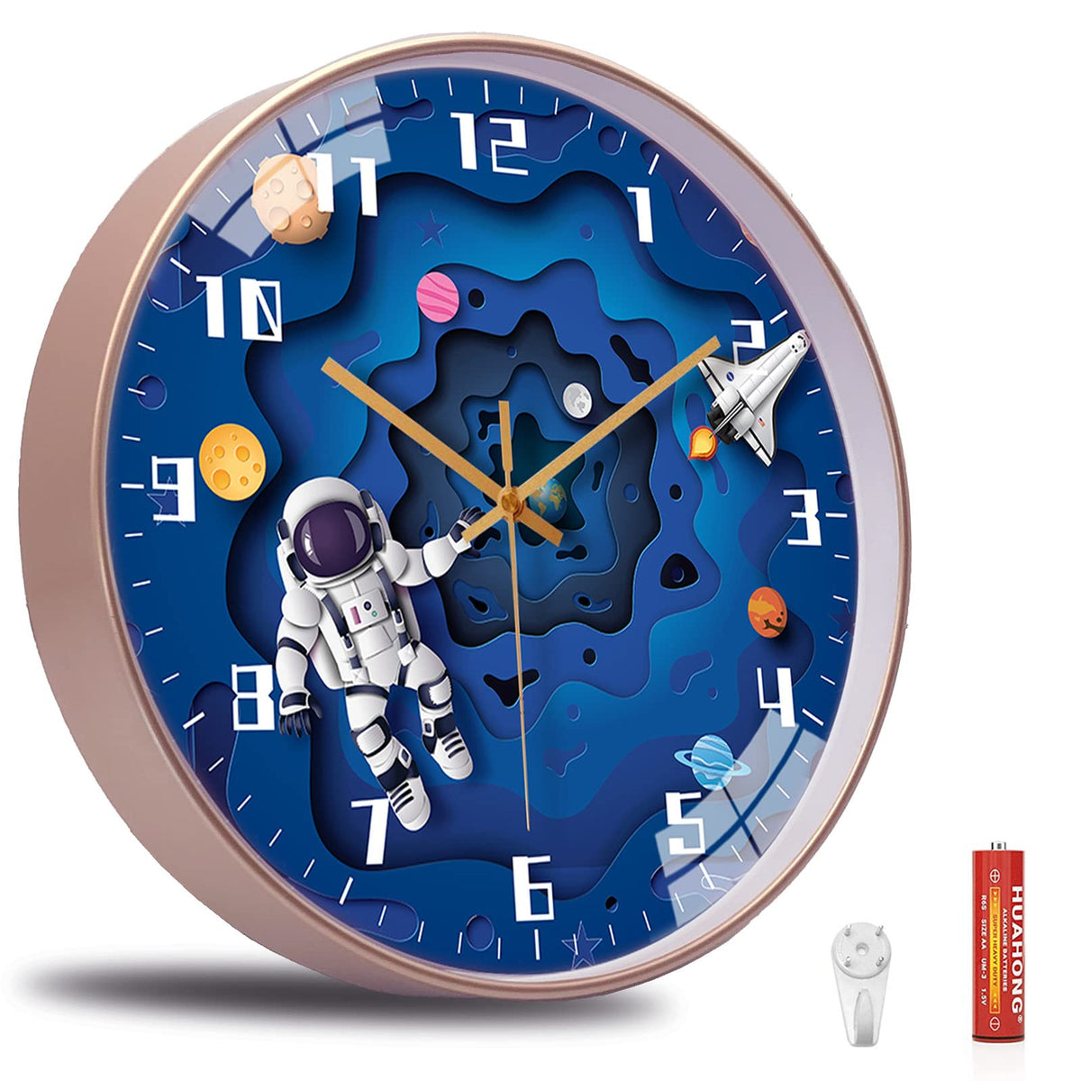 QINFIEY space-travel design wall clock inspires imagination and time learning.