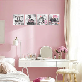 QINGTAI pink fashion wall art for dressing room with canvas print 8x8.