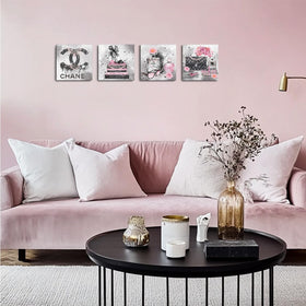 QINGTAI pink canvas posters for girls' room with stylish vibe in 8x8 inches.