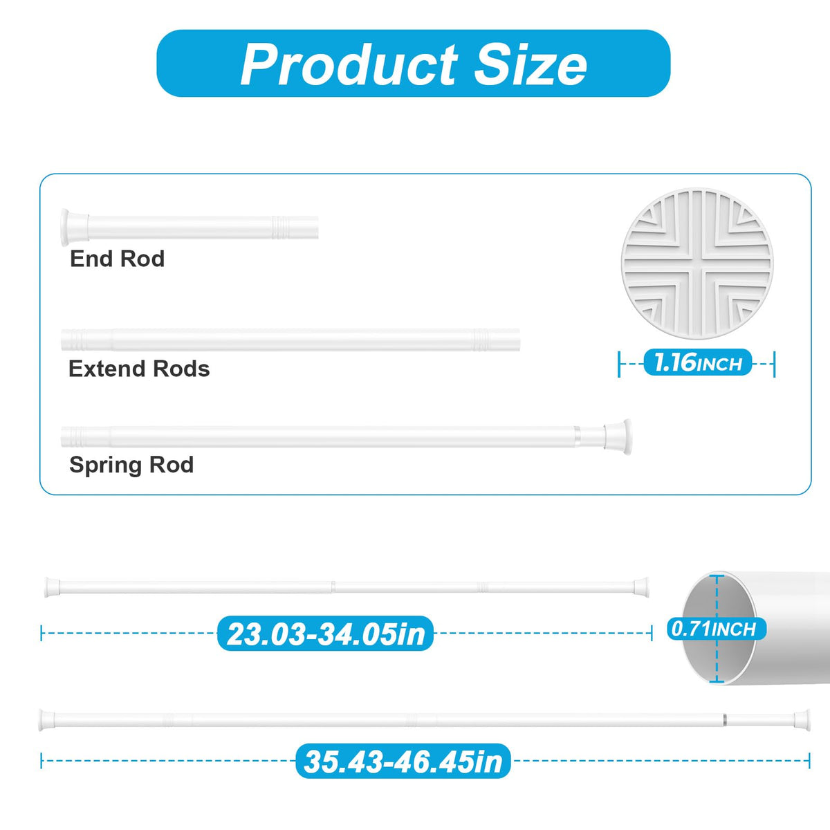 QINGYUN central rod extended to fit 24-46 inches.