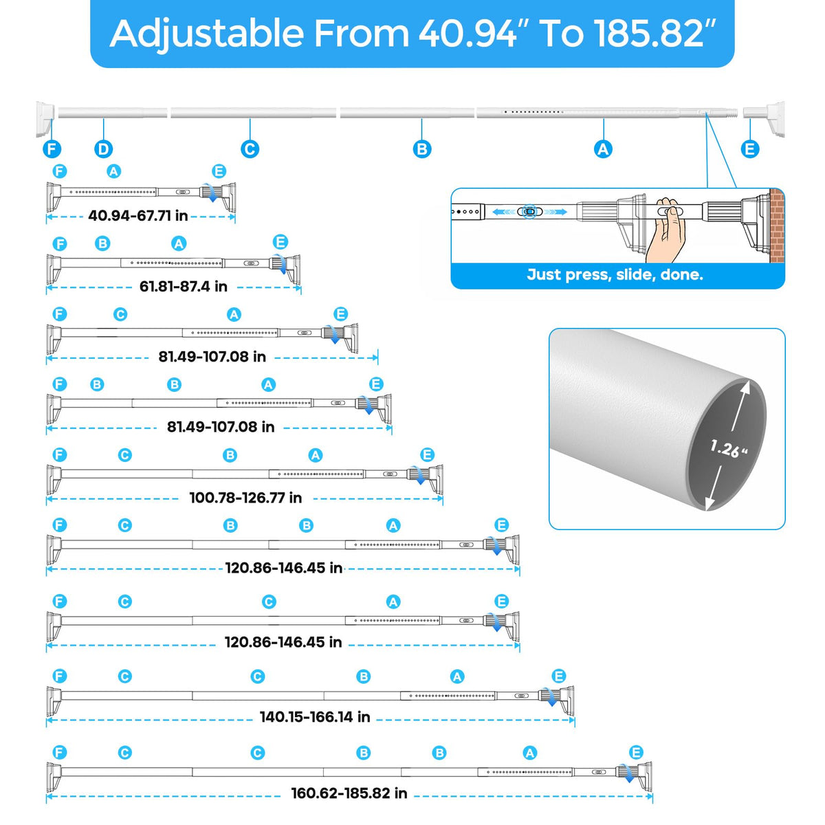 QINGYUN tension rod extension 22.4 inch component in view