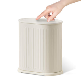 QINOFEN steel trash can with lid press top keeps odors contained