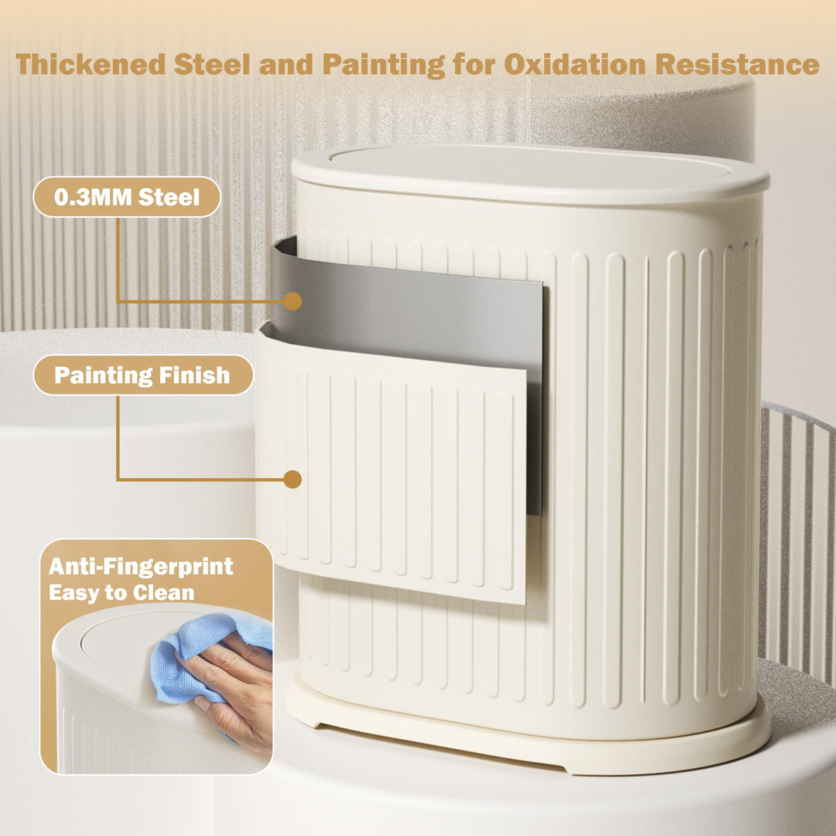 QINOFEN slim design trash can fits narrow spaces