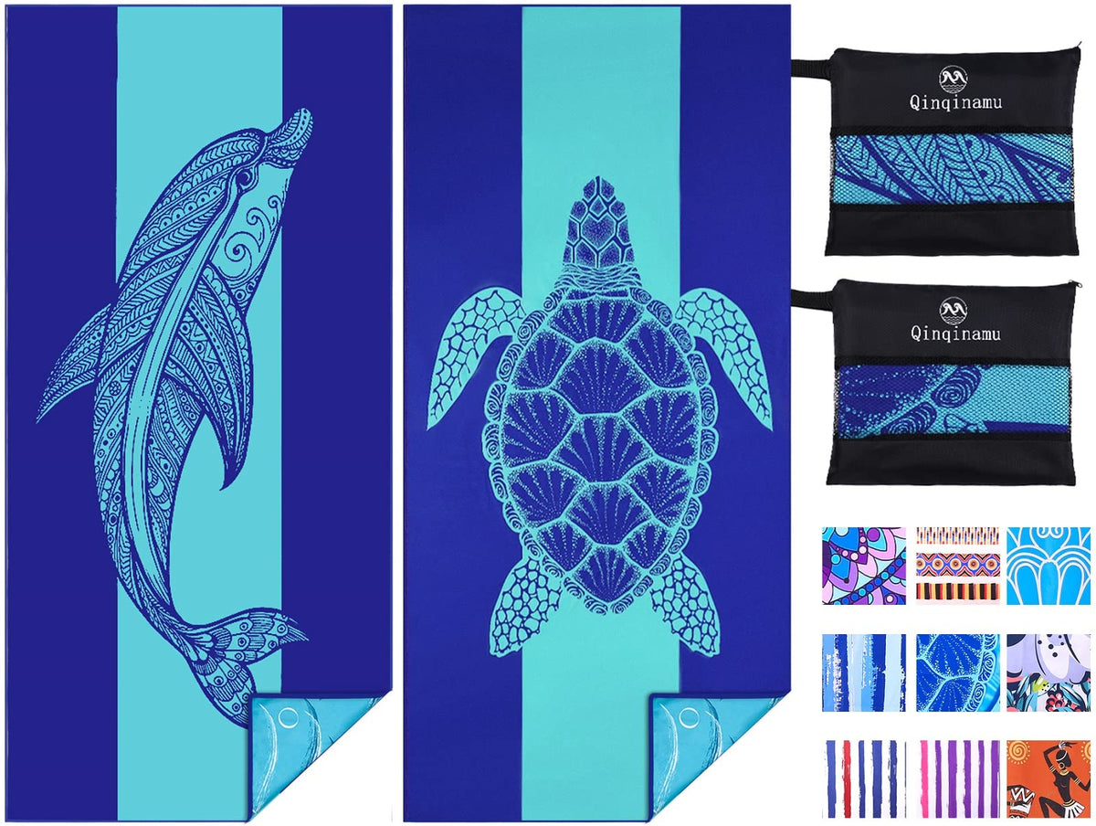Qinqinamu 2-pack microfiber beach towels offer oversized coverage for quick drying after swim