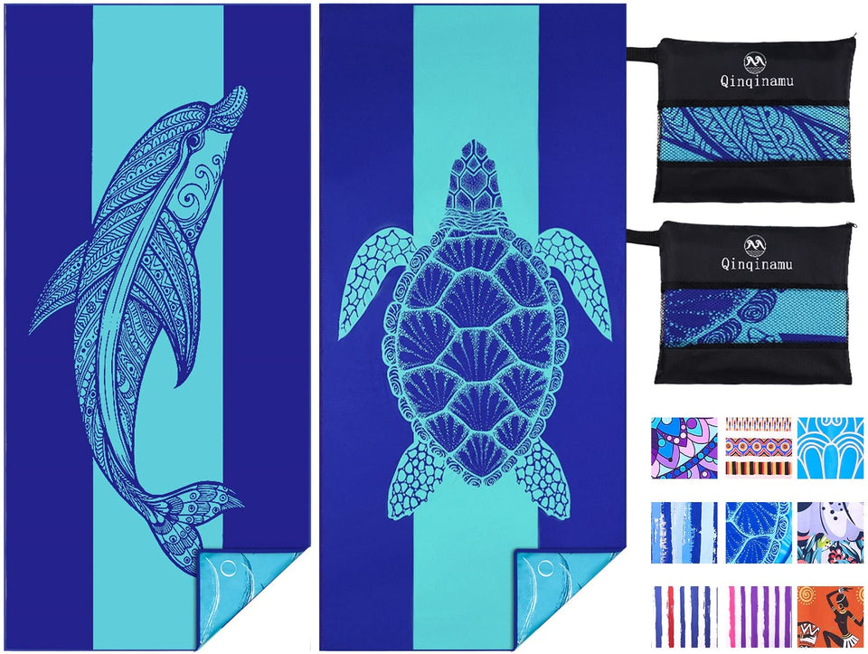 Qinqinamu 2-pack microfiber beach towels offer oversized coverage for quick drying after swim