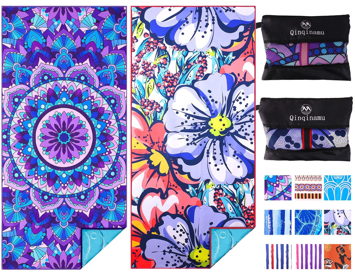 Qinqinamu two-pack beach towel 71x32 sandfree for travel and quick drying