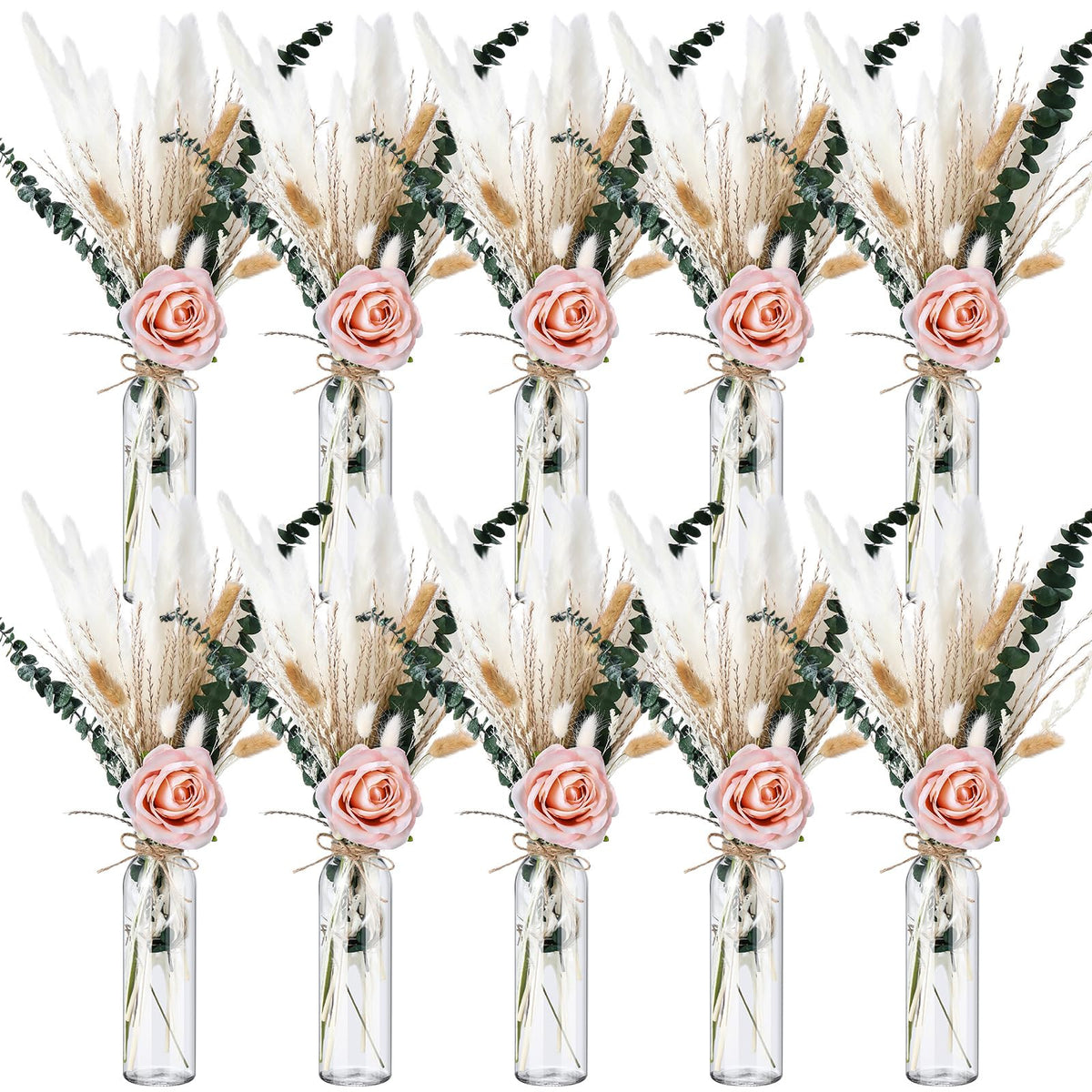 Qinyoung dried pampas centerpiece with 80 stems for an elegant wedding tablescape.