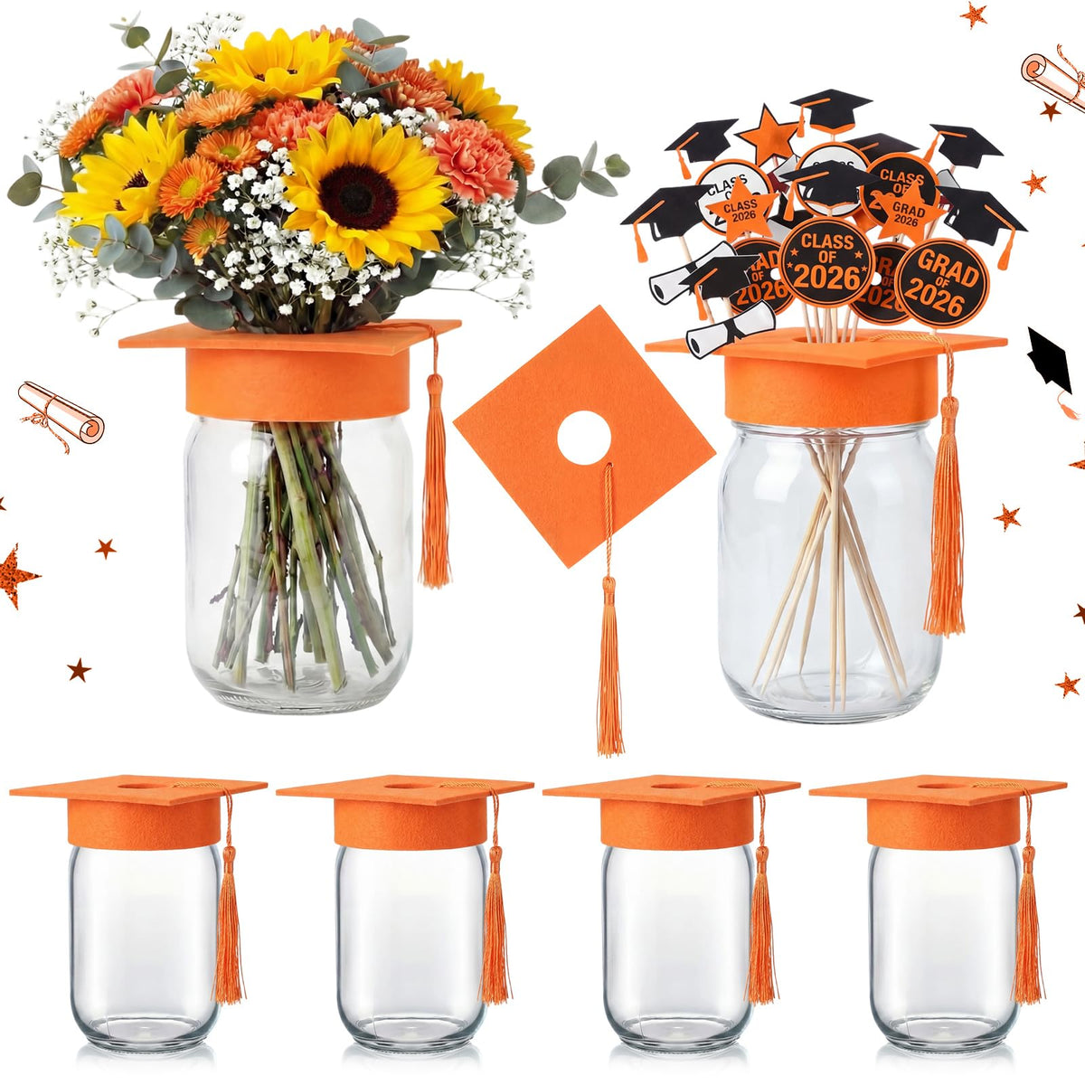 Qinyoung graduation cap jars ready for DIY centerpieces with perforated lids
