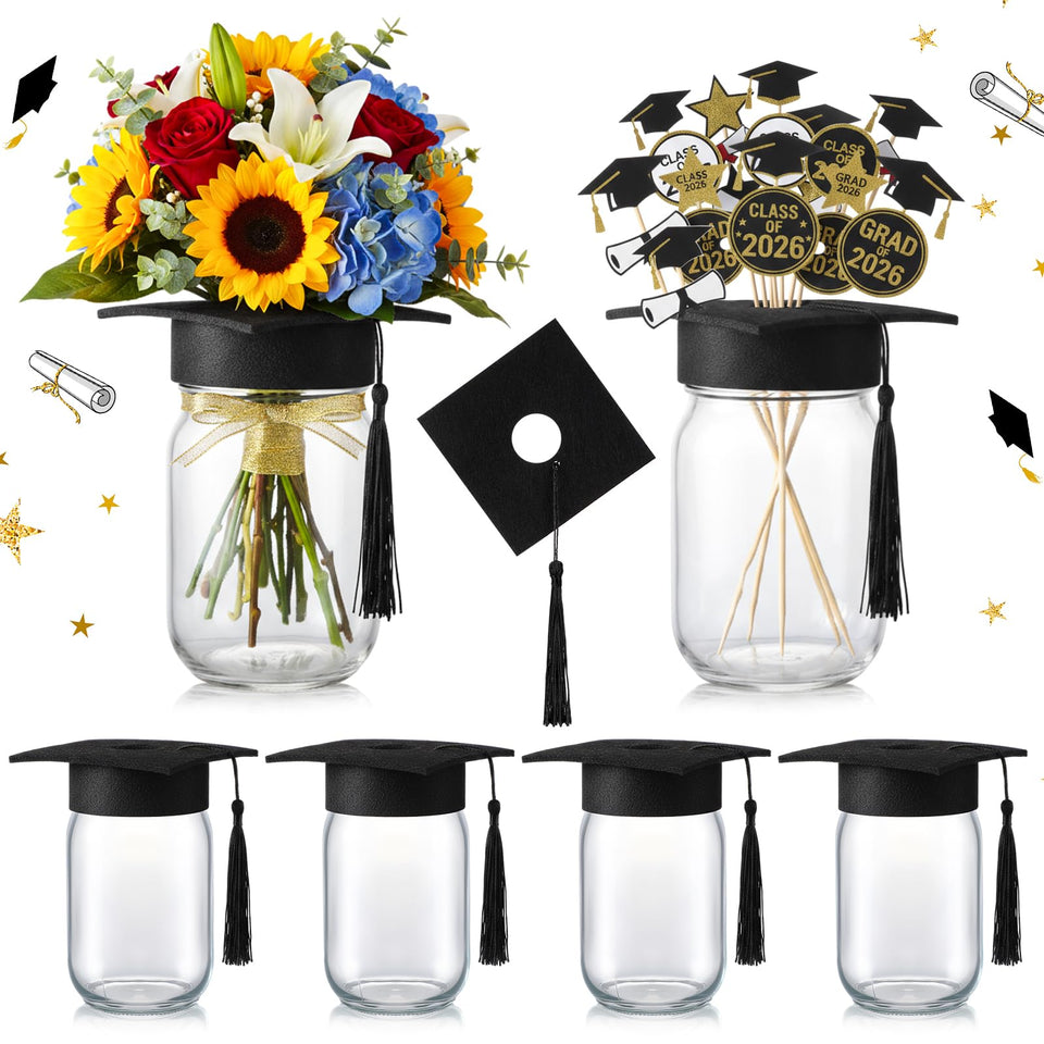 Qinyoung graduation cap jar set for elegant centerpieces at graduation parties.