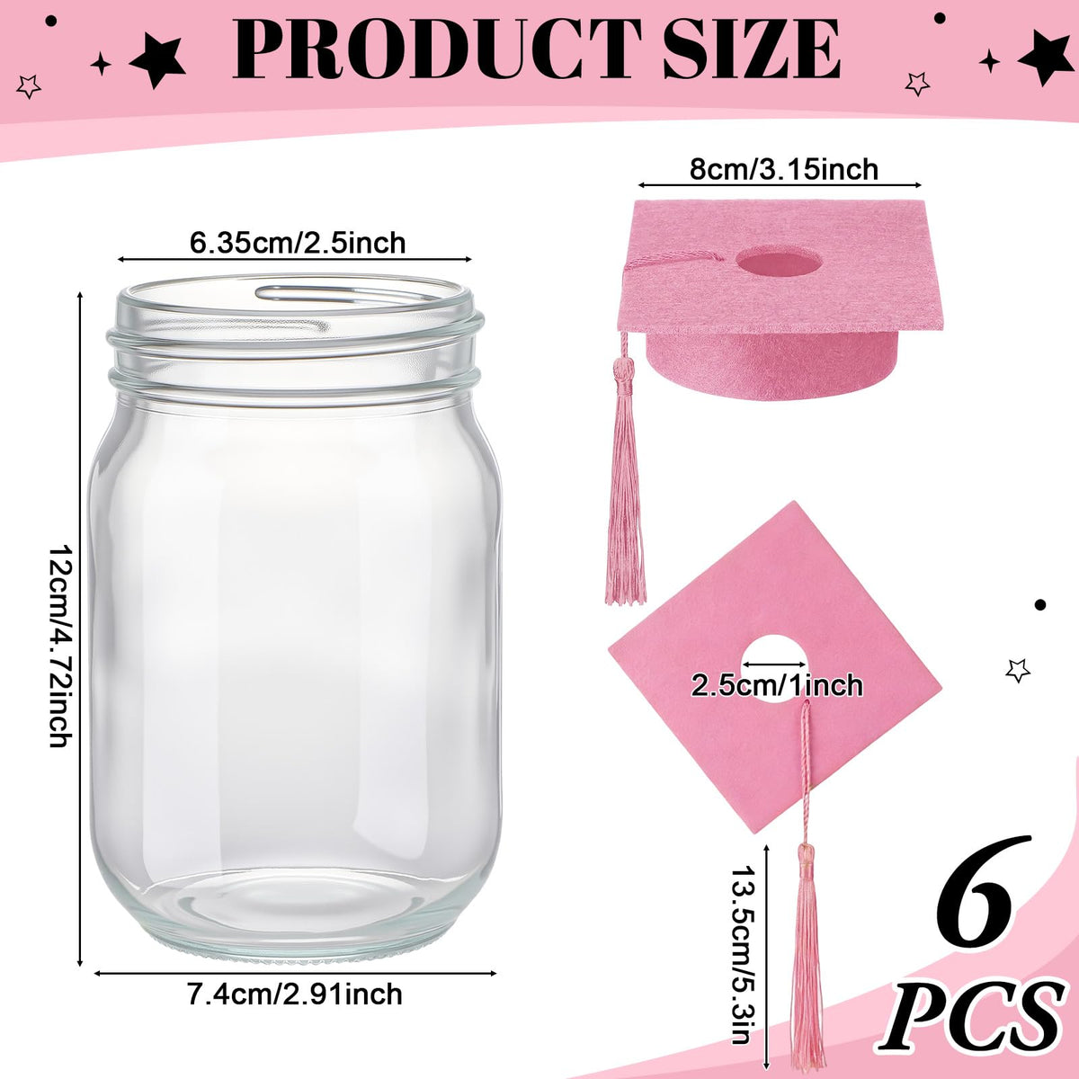 Qinyoung pink-tassel cap mason jar held as a centerpiece with blooms