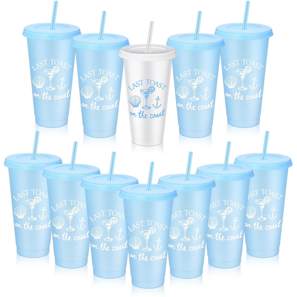 Qinyoung Last Toast on the Coast blue pattern cups for beach party celebrations