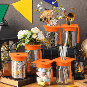 Qinyoung orange tassel cap jar glows softly as a table centerpiece at night