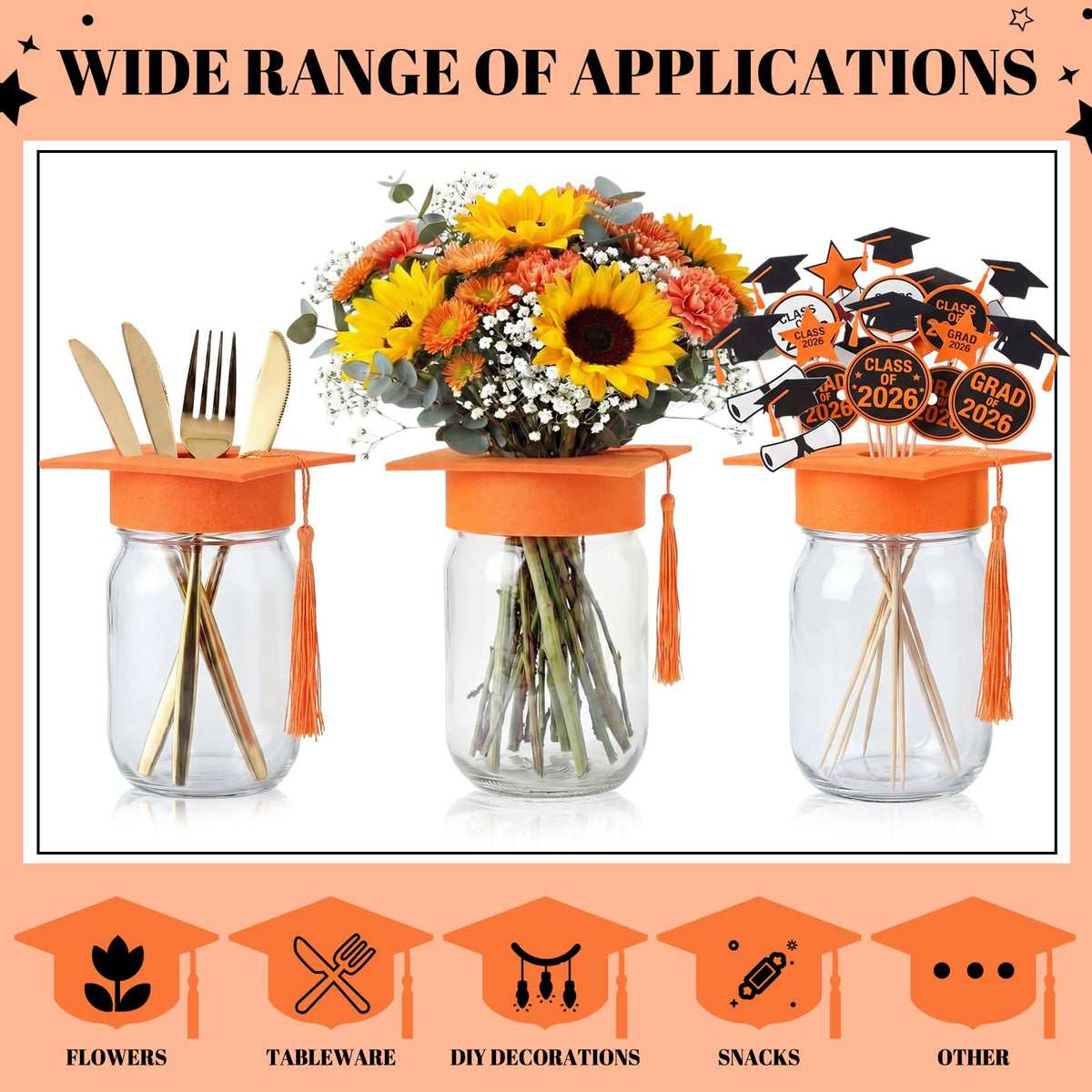 Qinyoung six-pack graduation jars ideal for party decor and gifts