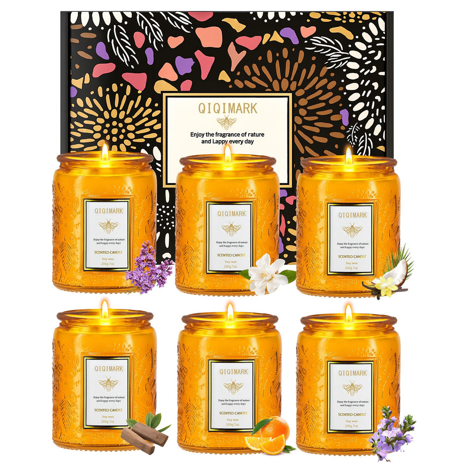 QIQIMARK Positive Energy Candle yellow-jar 6-pack close-up uplifting mood.