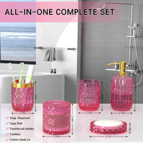QIQU hot-pink glass bathroom set color detail highlights decor.