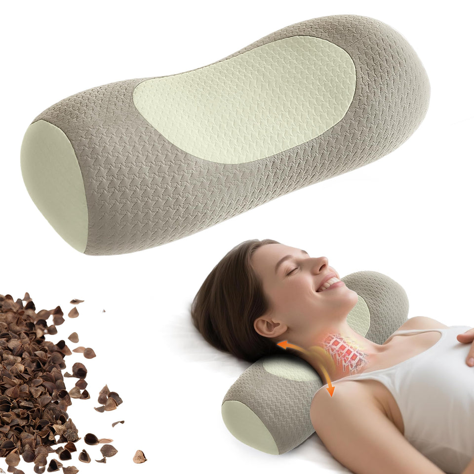 Qirelle neck pillow front view with compact, travel-friendly design.