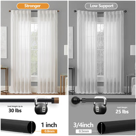 QITERI heavy-duty curtain rod demonstrating strong support for curtains