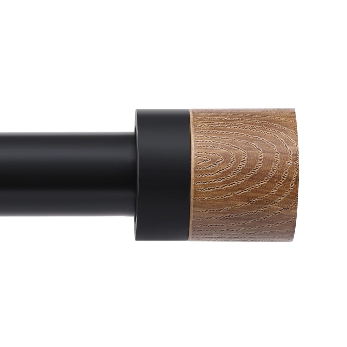 QITERI wood curtain rod with imitation wood grain finials adds elegant style to windows.