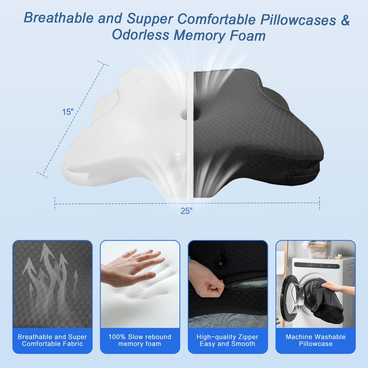 QIUBABYO contour bed pillow supports natural cervical curves