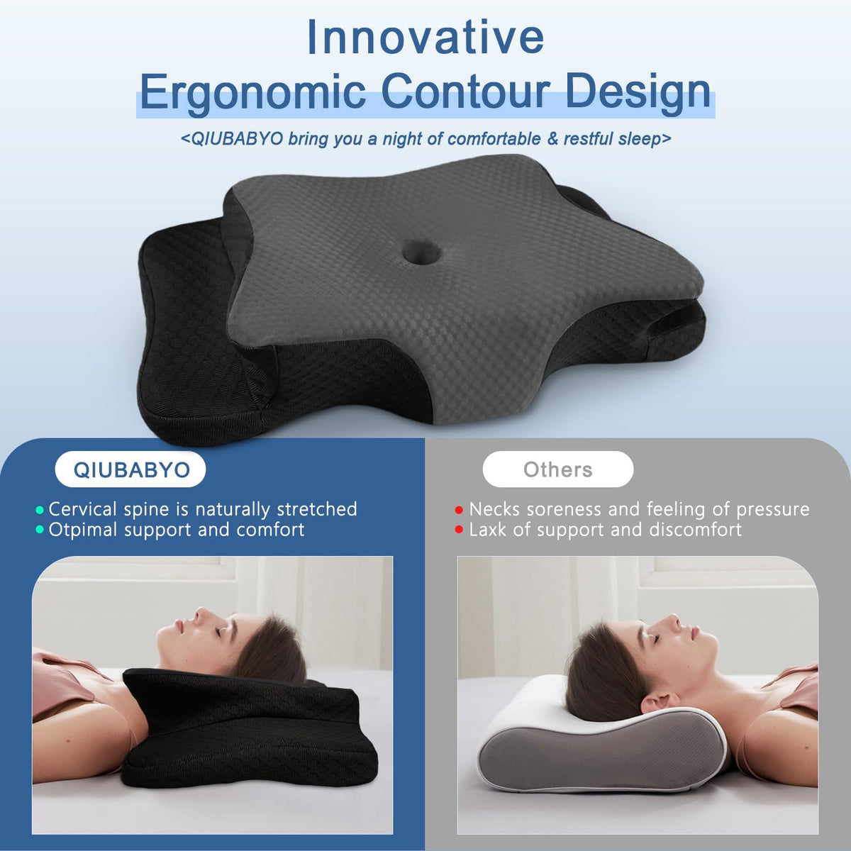 QIUBABYO odorless memory foam pillow keeps shape with no odor