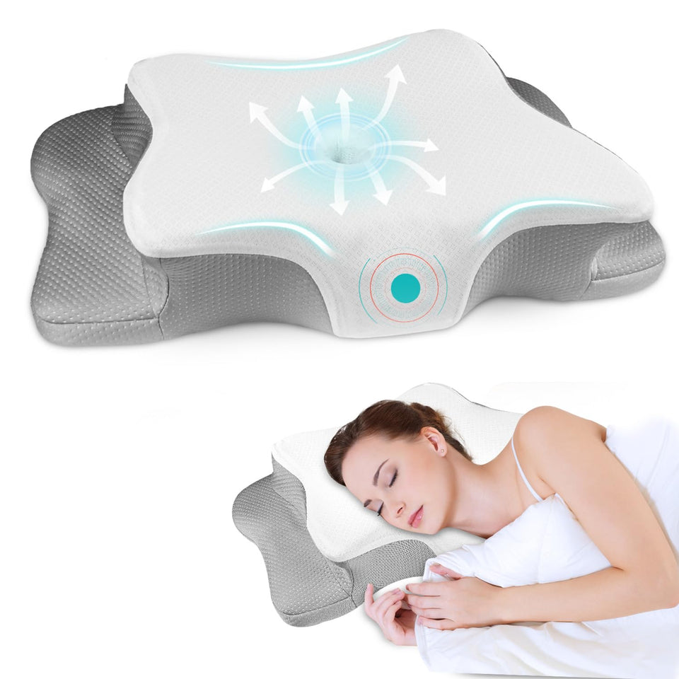QIUBABYO cervical pillow on bed supports neck alignment and comfort.