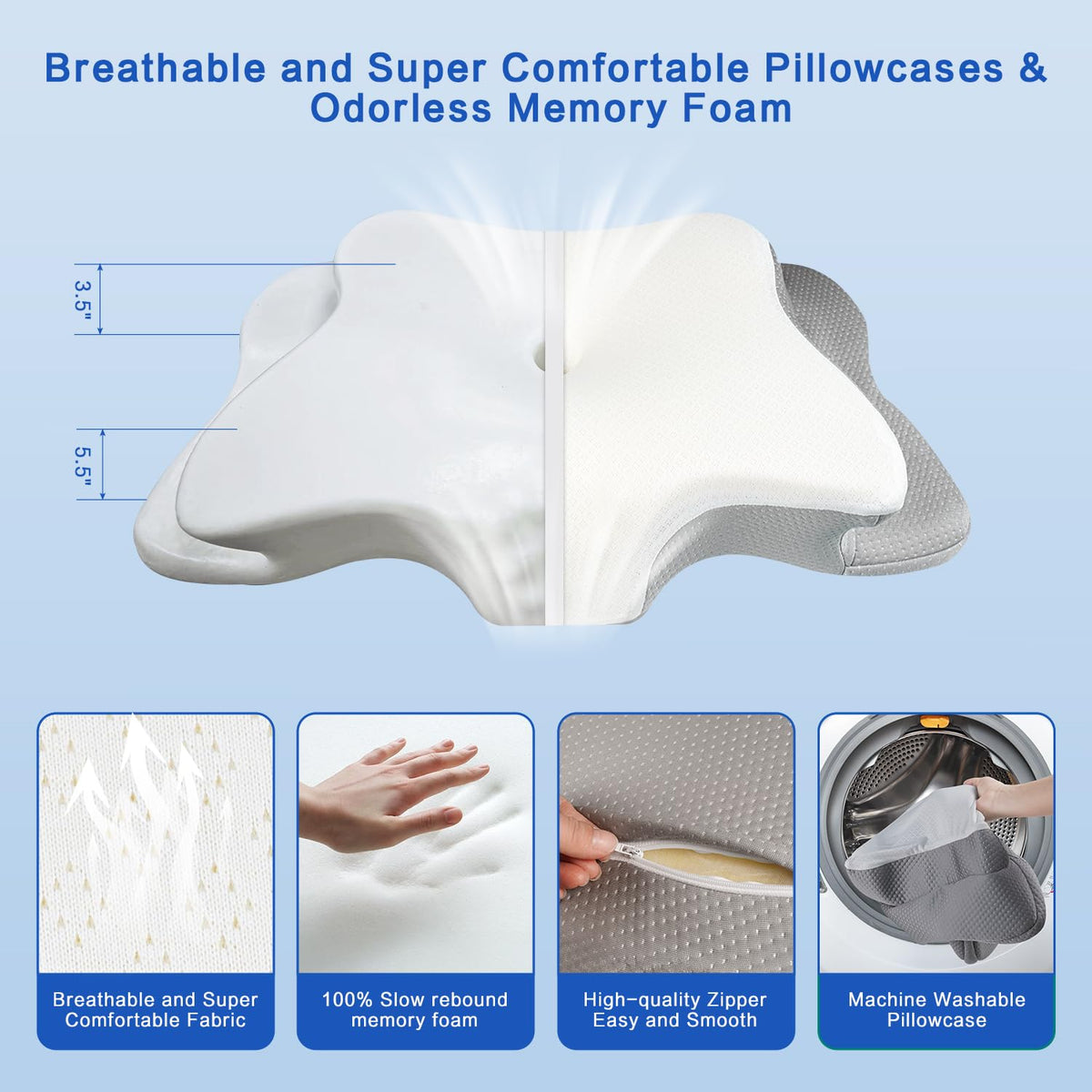 QIUBABYO removable machine-washable pillowcase for easy care and hygiene.