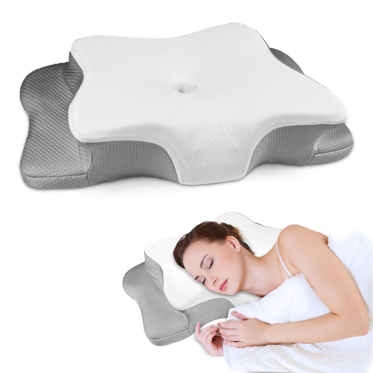 QIUBABYO versatile pillow suitable for side, back, and stomach sleepers.