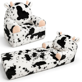 QIUODO toddler chair with faux rabbit fur cow pattern for cozy playtime