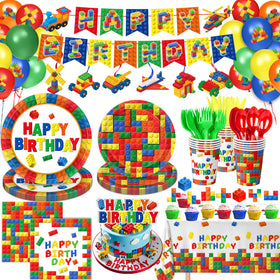 QIYANPAX building block plates, bright colors for a kid-friendly party and easy cleanup