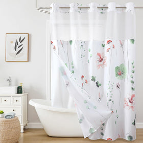 QiyI Flower Curtain with sage-pink watercolor blooms for elegant privacy and decor.