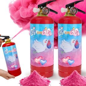 Qiyvlos gender reveal extinguisher 2-pack ready for dramatic color pop at parties.