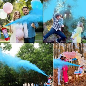 QIYVLOS biodegradable cornstarch powder reduces cleanup after the gender reveal