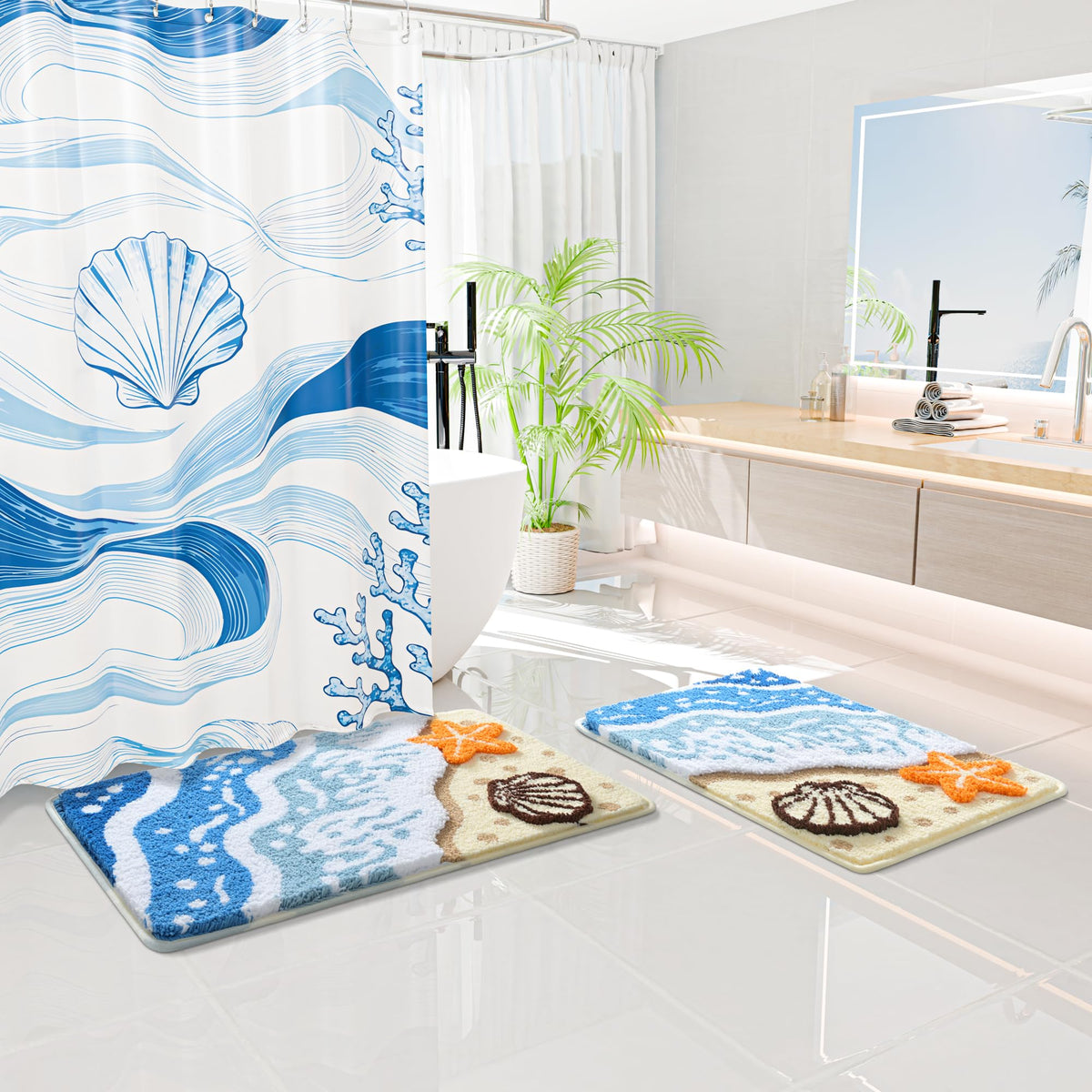 QJHOMO coastal rug is machine washable for easy cleaning.