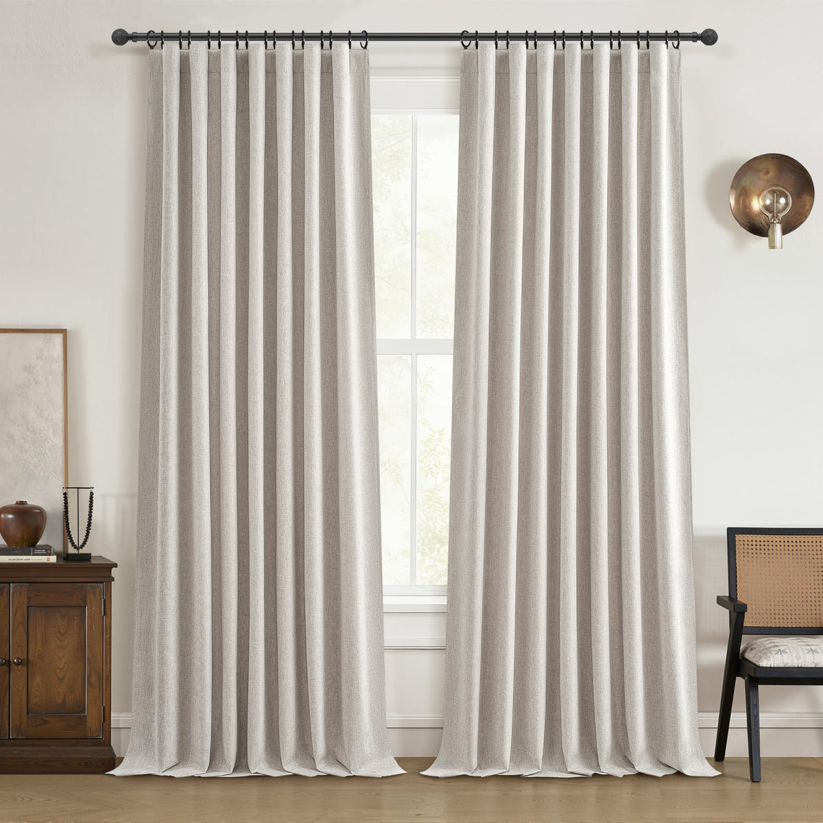 QJmydeco blackout curtains front view highlighting textured flax linen for room darkening