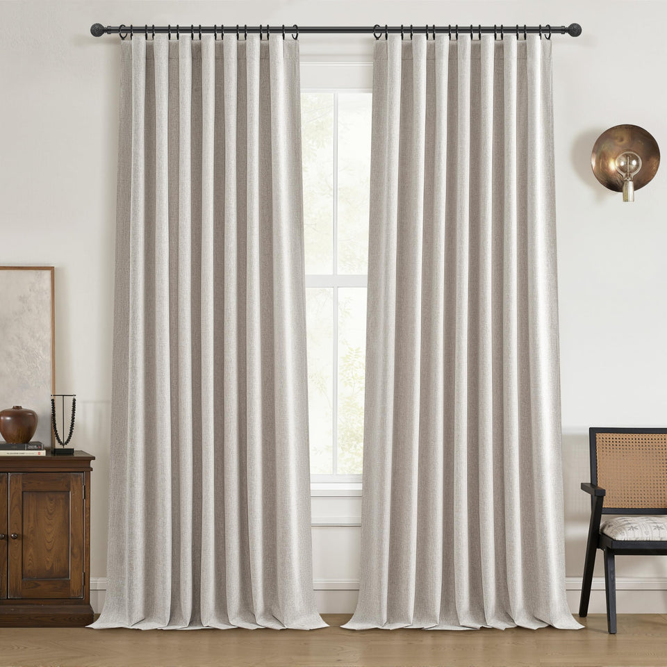 QJmydeco blackout curtains front view highlighting textured flax linen for room darkening