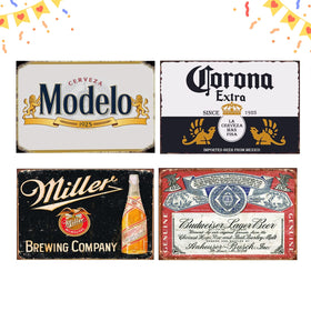 QKLGXGLOBAL vintage beer signs bundle front view for wall display and ambient bar charm.