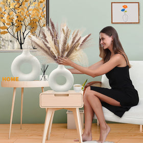 QLOFEI ceramic vase set 2 white matte finish suits minimalist and Boho decor.