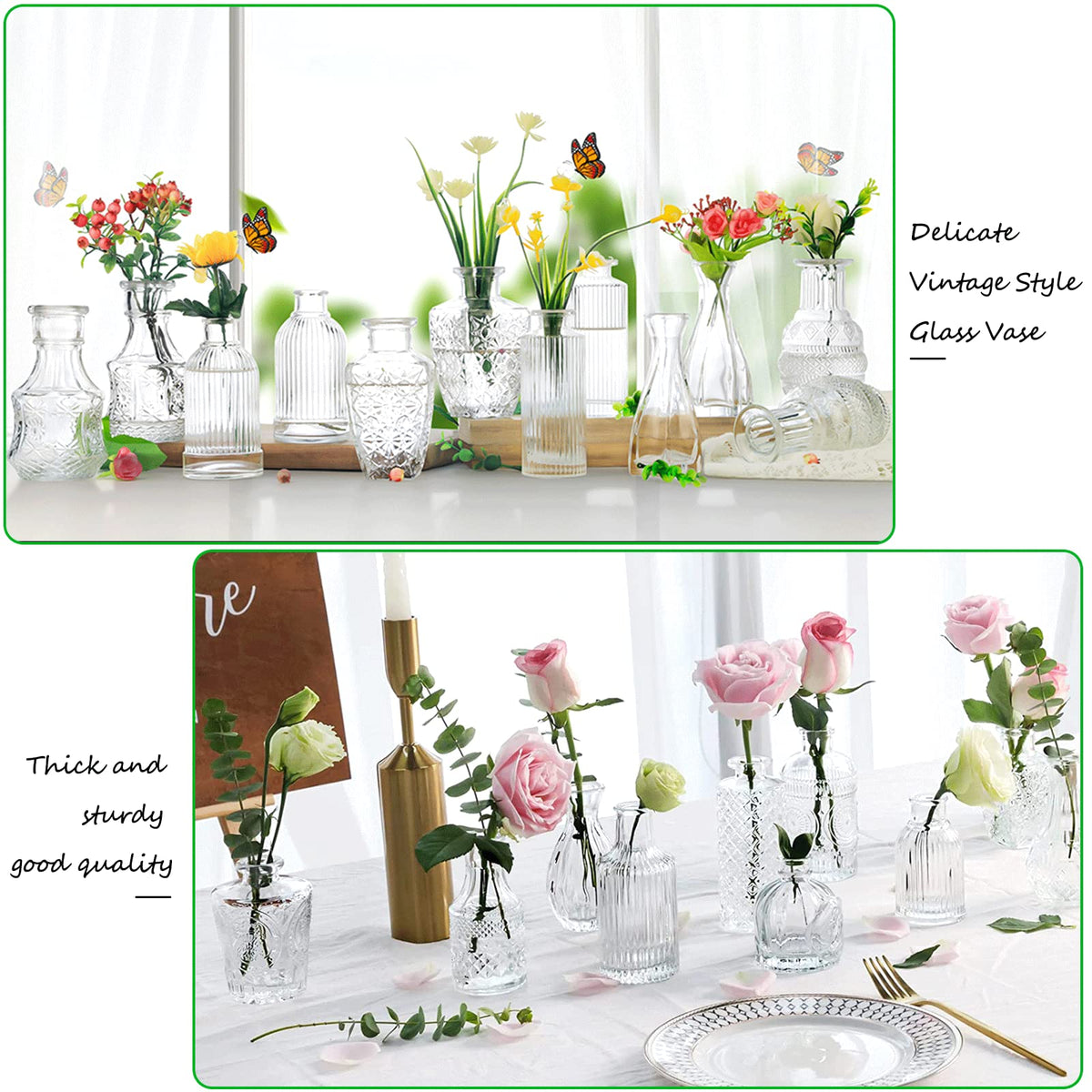 QLOFEI Clear glass bud vase for small flower buds and arrangements.