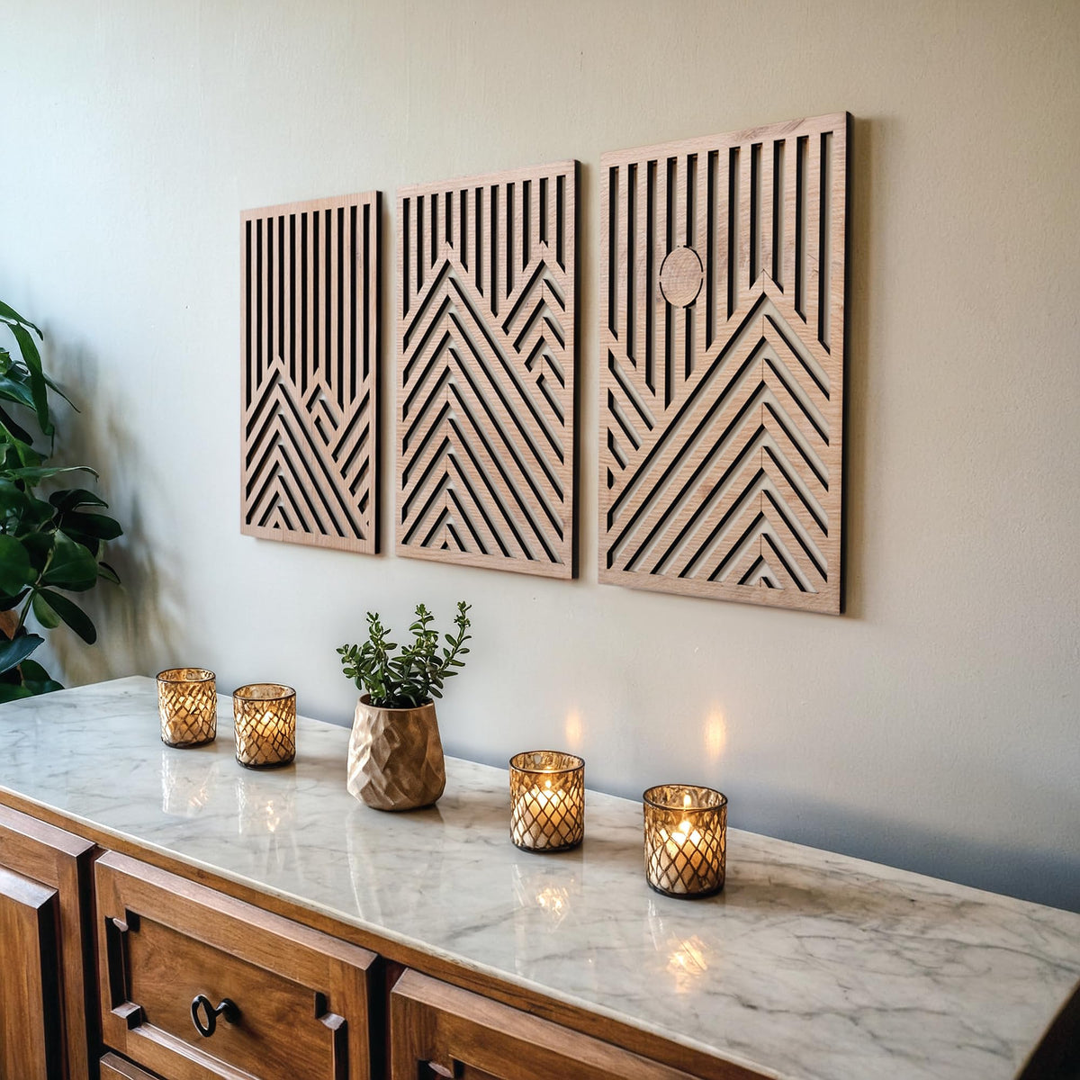 qmmp modern wooden wall sculpture oak mountain enhances living room warmth